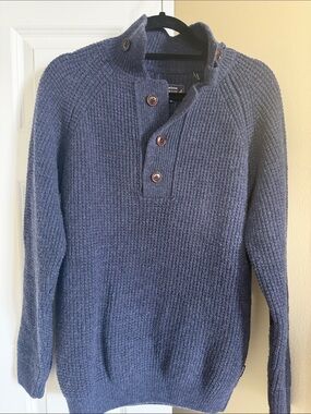 Barbour Men's Navy Button-Neck Knit Sweater